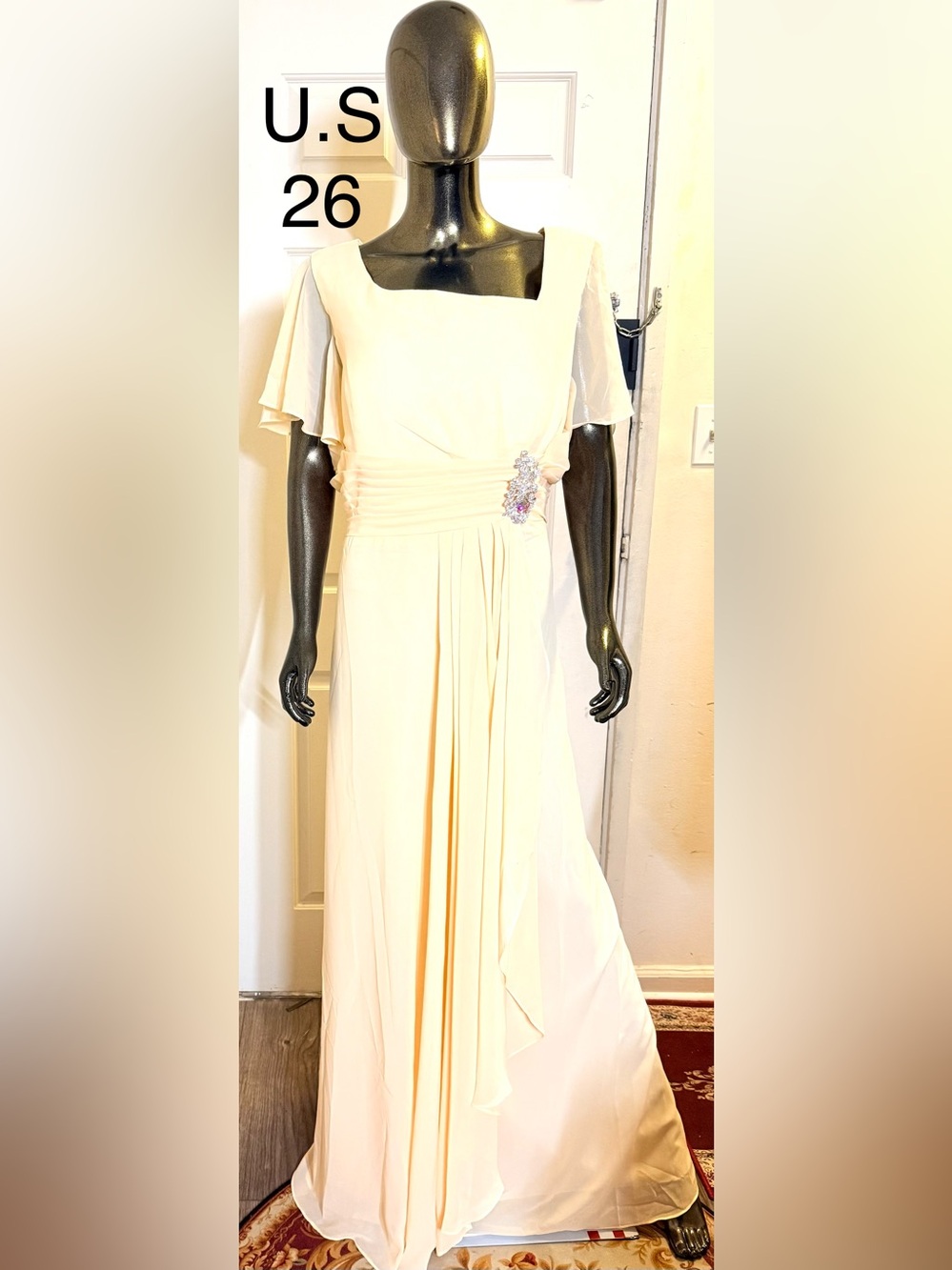 Ivory Maxi Dress with Jeweled Waist Accent